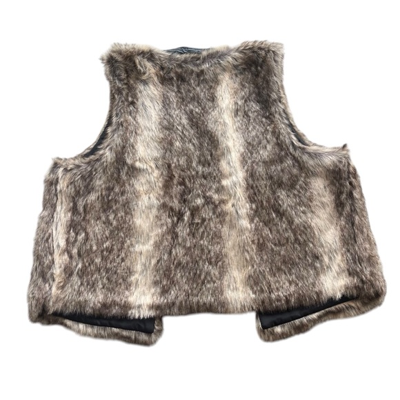 Mossimo Women’s Large Brown Fuzzy Faux Fur Leather Neckline Open Vest #259121669 - Picture 2 of 16
